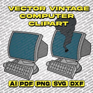 Vector Illustration of Hand-drawn Computer PC Monitor Keyboard Clipart and Broken TV Clipart Broken Computer Drawing