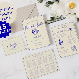 Combined Wedding Pack | WEDDING INVITATION TEMPLATE | hand drawn illustrations, handwritten | funky, colorful, fun, whimsical, trendy