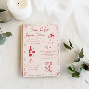 Ribbon Drinks Menu WEDDING INVITATION TEMPLATE hand drawn illustrations, handwritten funky, colorful, bows, whimsical, trendy Active image 1