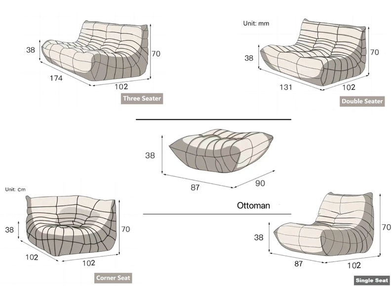 Togo Sofa Dupe von Ligne Roset Togo von Michel Ducaroy, Nachbildung eines modernen modularen Retro-Vintage-Sofas anpassbare Farben und Materialien Bild 5