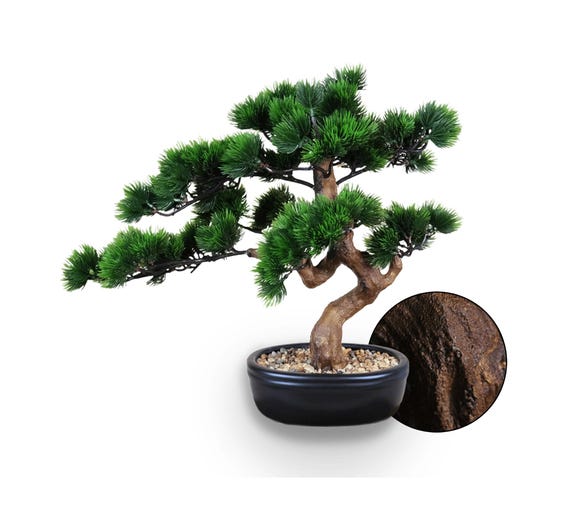 Artificial Bonsai Tree 16" Tall with Realistic Wood and Ceramic Pot, Fake Plants for Home, Bedroom and Office Desk, Japanese Decor