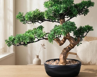 Artificial Bonsai Tree 16" Tall with Realistic Wood and Ceramic Pot, Fake  Plants for Home, Bedroom and Office Desk, Japanese Decor