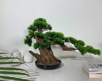 Permaplants Künstlicher Bonsai-Baum Kiefer Realistische Rinde Naturholz Plastiktopf Gefälschte Pflanzen Zen Entspannende Kunstpflanzen für Zuhause