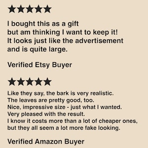 May include: Image of customer reviews with star ratings. The text reads: "I bought this as a gift...It looks just like the advertisement...Verified Etsy Buyer...Verified Amazon Buyer."