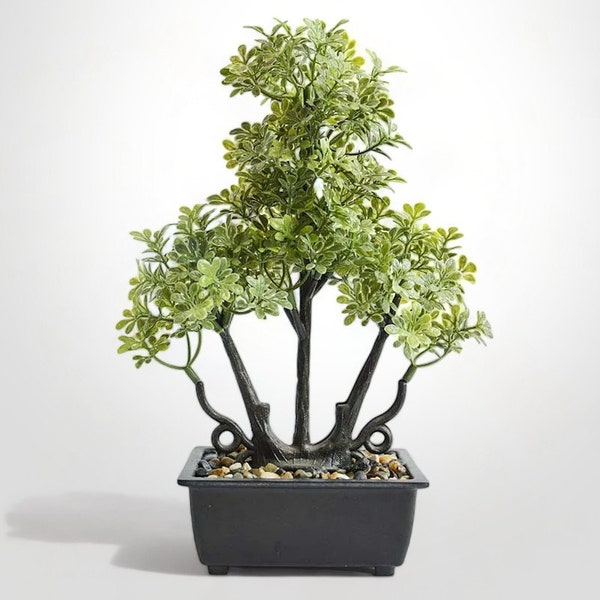 Artificial Bonsai Tree Realistic Fake plant Zen Faux for Home Desk Shelf Livingroom Japanese Decor