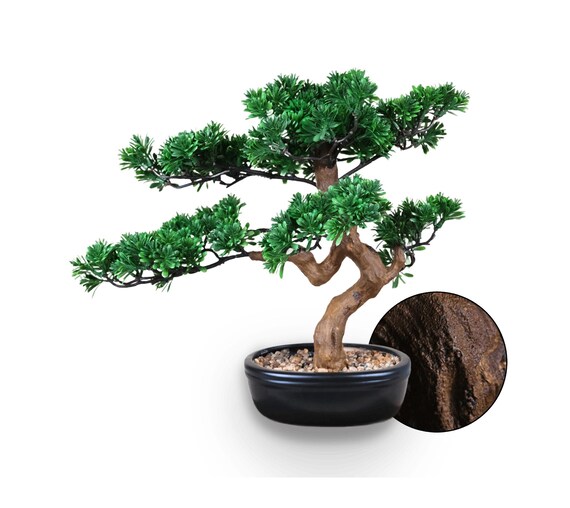 Artificial Bonsai Tree 16" Tall with Realistic Wood and Ceramic Pot, Fake Plants for Home, Bedroom and Office Desk, Japanese Decor