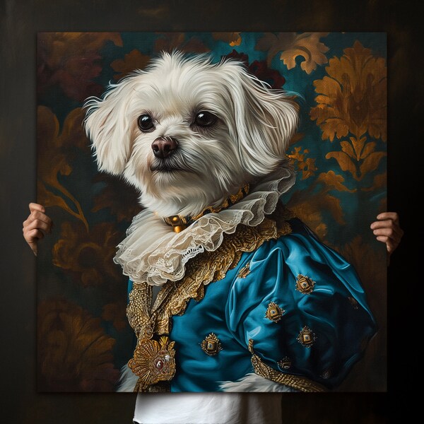 Custom Royal Pet Portrait from Photo, Renaissance Dog Painting, Pet Lovers Gift, Royal Dog Portrait, Pet Portrait Gift, Animal Canvas Print