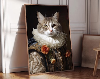 Portrait d'animal de compagnie royal personnalisé : roi ou reine de la Renaissance, chat ou chien