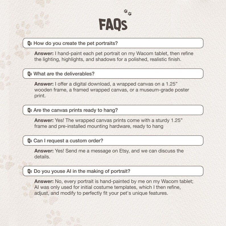 Peut inclure: FAQ sur les portraits d'animaux personnalis&eacute;s. L'artiste peint chaque portrait &agrave; la main sur une tablette Wacom et propose un t&eacute;l&eacute;chargement num&eacute;rique, une toile encadr&eacute;e sur un cadre en bois de 3,2 cm, une toile encadr&eacute;e ou une affiche de qualit&eacute; mus&eacute;e.