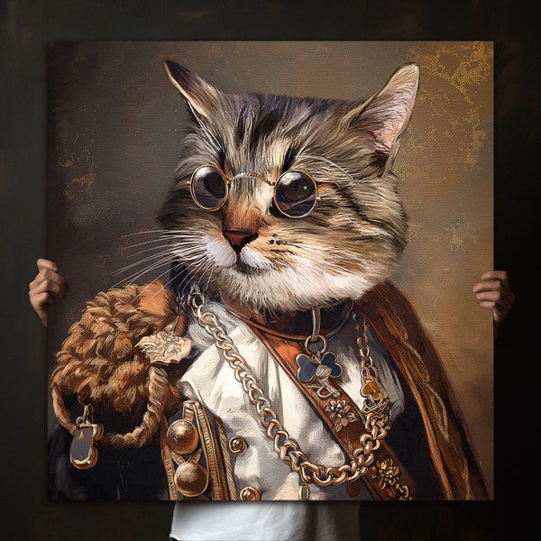 Portrait de chat personnalisé à partir d'une photo - Cadeau pour animal de compagnie de la Renaissance à partir d'une photo, toile pour portrait d'animal de compagnie royal, cadeau de peinture de chat royal pour les propriétaires d'animaux de compagnie