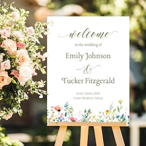 Garden Wedding Welcome Sign Template, Modern Welcome Wedding Sign with flowers, Editable Wedding Signage, Printable, Floral Boho Outdoor