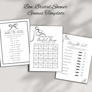Black Bow Bridal Shower Games Template, She Tied the Knot, Gift and Bridal Bingo, 20 Questions, Scattegories, Bride/Groom Instant Download