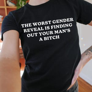 The Worst Gender Reveal Baby Tee, 90s / Y2K Style, 2000s Aesthetic, Cropped T-Shirt, Coquette, Iconic, Unhinged, Funny Meme Slogan