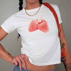 Double Strawberry Baby Tee, 90s / Y2K Style, 2000s Aesthetic, Cropped T-Shirt, Coquette, Iconic, Unhinged, Funny Graphic