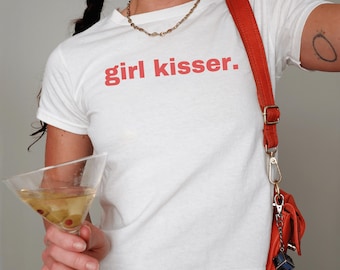 Girl Kisser Baby Tee, 90s / Y2K Style, 2000s Aesthetic, Cropped T-Shirt, Coquette, Iconic, Offensive, Funny Meme Slogan