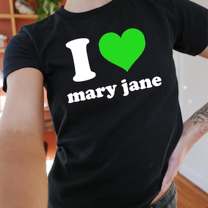 I Love Mary Jane Heart Baby TeeY2K / 90s Style, 2000s, Cropped Tee, Iconic Slogan, 00s Fashion, Funny Slogan