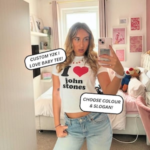 I Love Custom Baby Tee, Personalised I Heart Slogan, 90s / Y2K Style, 2000s Aesthetic, Cropped T-Shirt, Iconic, Unhinged, Funny Meme Slogan image 1