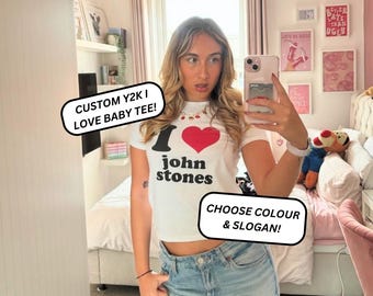 I Love Custom Baby Tee, Personalised I Heart Slogan, 90s / Y2K Style, 2000s Aesthetic, Cropped T-Shirt, Iconic, Unhinged, Funny Meme Slogan