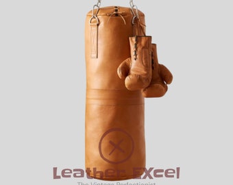 Unique Pure Vintage Leather Punching Bag for Gym & MMA Enthusiasts, Cowhide Boxing Bag, Sandbag, Heavy Bag, Kickboxing Training,Gift for Him