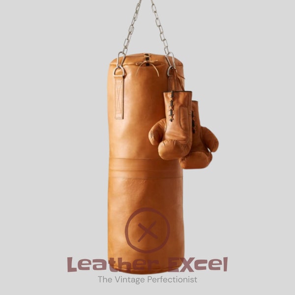 Einzigartiger Boxsack aus reinem Vintage-Leder für Gym & MMA Enthusiasten, Boxsack aus Rindsleder, Sandsack, schwere Boxsack, Geschenk für Ihn