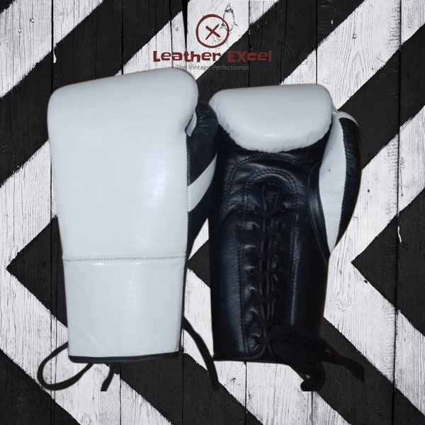 Black and White Luxury Leather Boxing Gloves, Perfect for Punching & Training, Classic Cowhide Boxing equipment, Easters  gift for him.