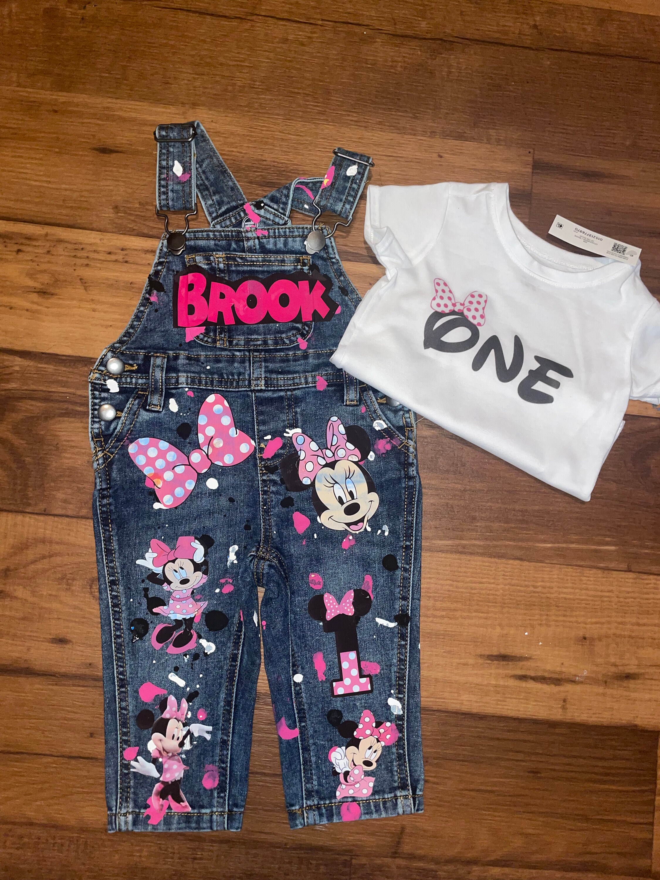 Girl Mouse Themed Birthday Overalls Custom Denim Birthday Outfit Kids
