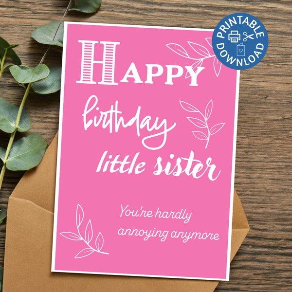 Printable happy birthday little sister digital download greetings card