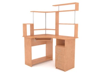 Escritorio de computadora moderno (modelo 3D con estantes) (3DS, FBX, MAX, OBJ)