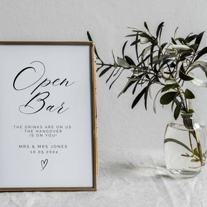 Open bar wedding sign printable editable bar menu sign template drinks menu DIY wedding signage