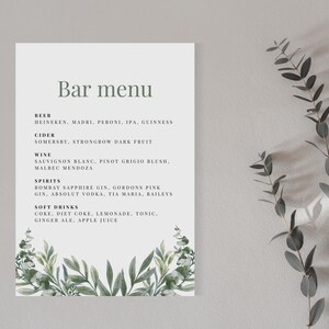 Bar Menu Template Wedding Drinks Menu, Printable Editable Canva Template Drink Menu sign