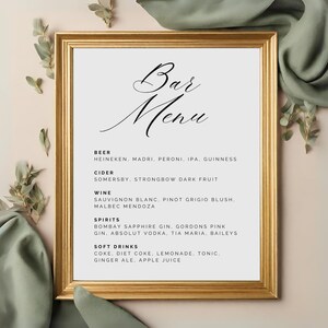 Bar Menu Template Wedding Drinks Menu, Printable Editable Canva Template Drink Menu sign