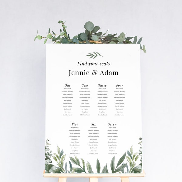 Eucalyptus Sage Wedding Table Plan | Custom Wedding Seating Chart Landscape | Bespoke Wedding Welcome Sign | Large Table Plan Board