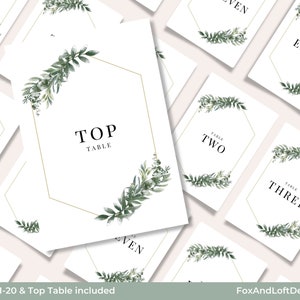 Eucalyptus Sage Wedding Table Numbers Elegant table number cards for wedding | Simple Table Numbers Sage greenery & eucalyptus style