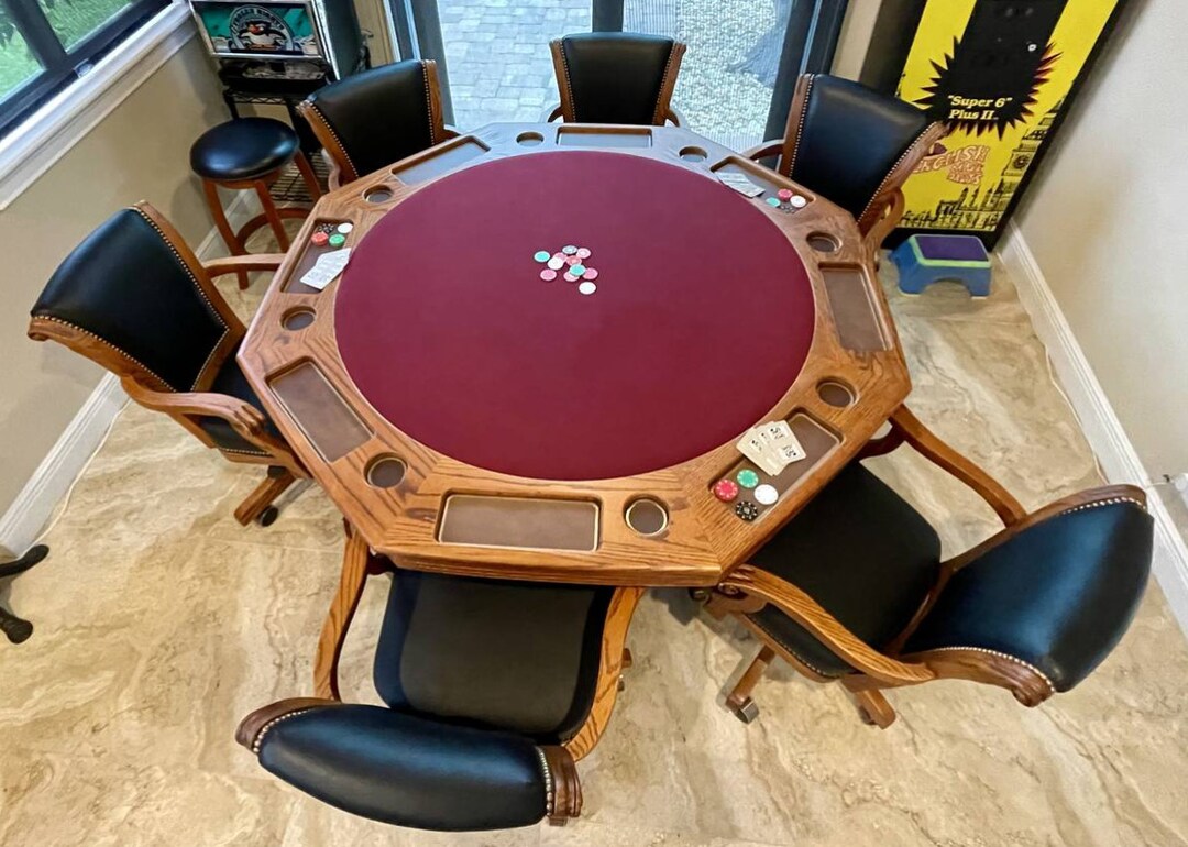 Custom 60 Reversible Poker Table With Classic Large Game Chairs by