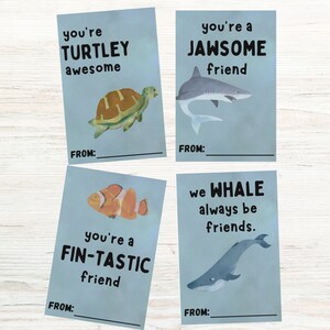 Ocean Theme Valentines Day Card Shark Whale Fish Turtle Be Mine Printable Valentines Kids School Boys Girls Valentine Gift Cards Printable