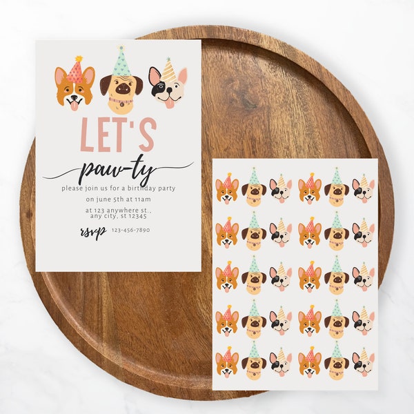 Let's Paw-ty Birthday Invitation Pets Party Dog Puppy Colorful Kid's Birthday Party