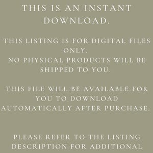 May include: Text on a green background that reads "POPPY + JUNE", "THIS IS AN INSTANT DOWNLOAD", "THIS LISTING IS FOR DIGITAL FILES ONLY", "NO PHYSICAL PRODUCTS WILL BE SHIPPED TO YOU", "THIS FILE WILL BE AVAILABLE FOR YOU TO DOWNLOAD AUTOMATICALLY AFTER PURCHASE", "PLEASE REFER TO THE LISTING DESCRIPTION FOR ADDITIONAL INFORMATION ABOUT YOUR PRODUCT."