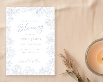 LDS Baby Blessing Invitation Template Floral Decorative Invite Online Editable Blessing Day Evite
