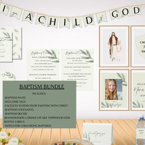 LDS Girl Taufe Bundle Kit mit Jesus Christus personalisierte Gemälde, bearbeitbare Einladung, Dekorationen, Banner, Lebensmittelkarten, Sofort Download