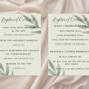 LDS Baptism Covenants Card for Baptism Day Covenant Reminder for Kids Baptism Cute Pass-Out Cards