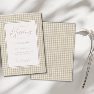 Modelo de convite para bênção do bebê SUD, xadrez, decorativo, convite online, editável, dia da bênção, evite