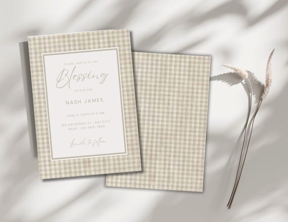 LDS Baby Blessing Invitation Template Plaid Decorative Invite Online Editable Blessing Day Evite