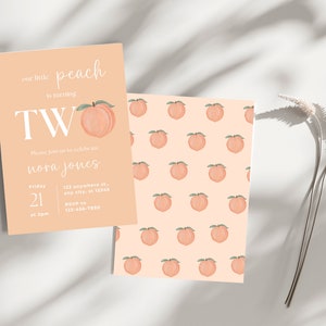 Two Year Old Peach Birthday Party Theme Invitation for Birthday Invite Editable Template