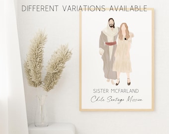 Arte en acuarela de una Hermana Misionera SUD con Jesucristo (Descarga digital)