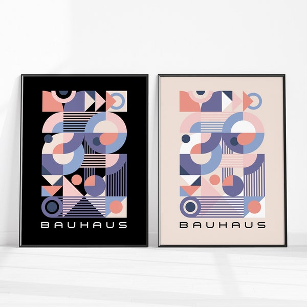 2 Piece Bauhaus Wall Décor, Retro Geometric Gallery Wall Set, Bauhaus Set of 2 Prints, Vintage Mid Century Modern, Digital Download Wall Art