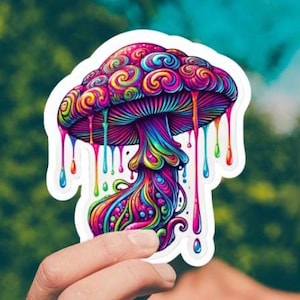 Sticker psychedelische paddenstoel. Bos. Buitenshuis. Natuur. Flora. Paddo's. Spiritueel geschenk. Jubileum. Metafysisch. Luchtbellenvrije stickers.