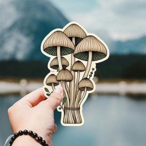 Sticker Enoki paddestoel. Bos. Buitenshuis. Natuur. Flora. Paddo's. Spiritueel geschenk. Jubileum. Metafysisch. Luchtbellenvrije stickers.