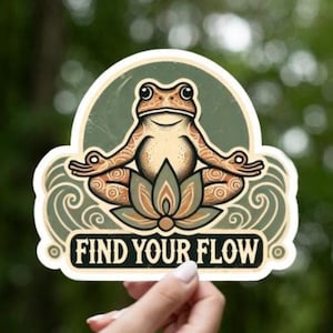 Sticker grenouille. Énonciations. Animaux. Méditation. Mantra. Cadeau pour prendre soin de vous. Vinyle. Autocollants sans bulles. Nouvel âge. Unisexe. Guérison. Prendre soin de soi. Lotus.