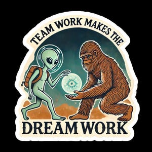 Bigfoot & Alien Teamwork Sticker – Nature Art image 4