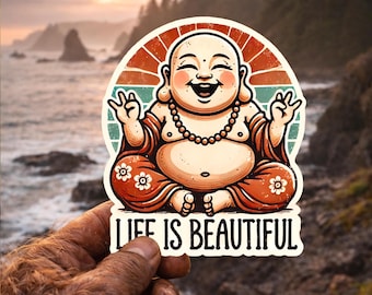 Happy Buddha Vinyl Sticker, Meditation Zen Decor